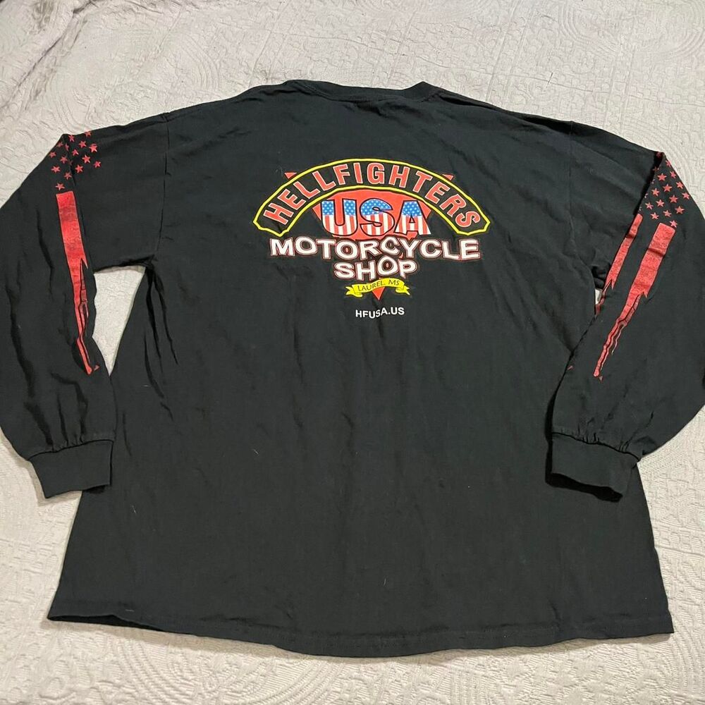 Gildan Hellfighters Motorcycle Christian Religious Men's Black Long sleeve tee